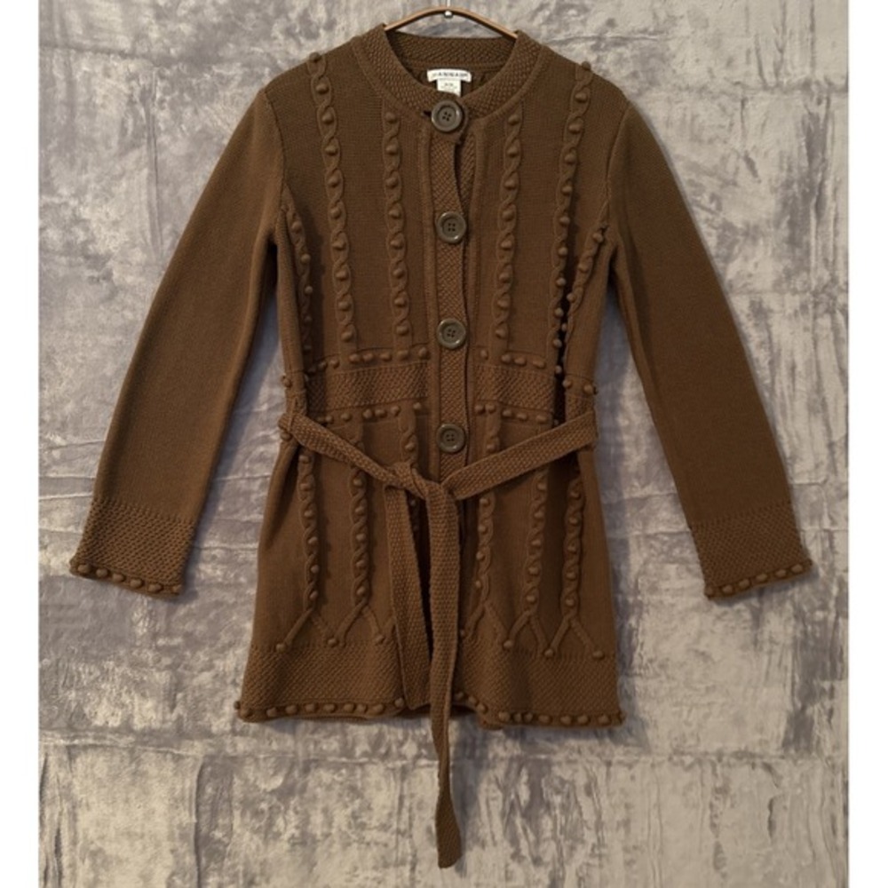 Hannah Cardigan Sweater Womens Size M Brown‎ Boho Belted Bobble Knit Preppy